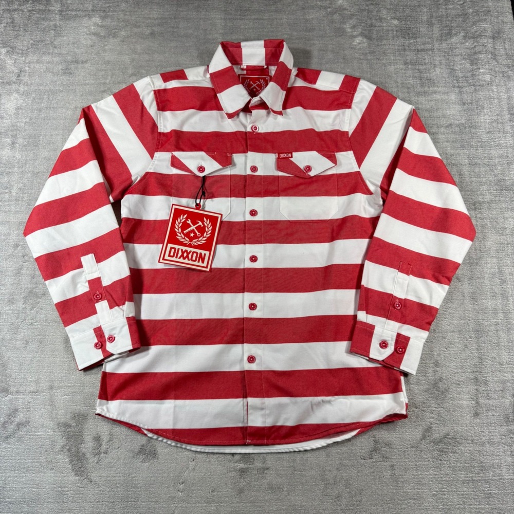 Dixxon Flannel Co The Cane Shirt Mens Medium Red Striped Christmas Candy NWT
